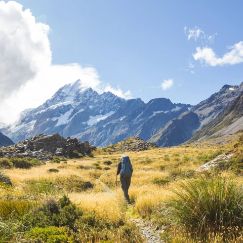 Person hiking in the mountains