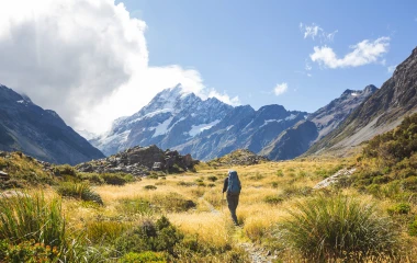 Person hiking in the mountains